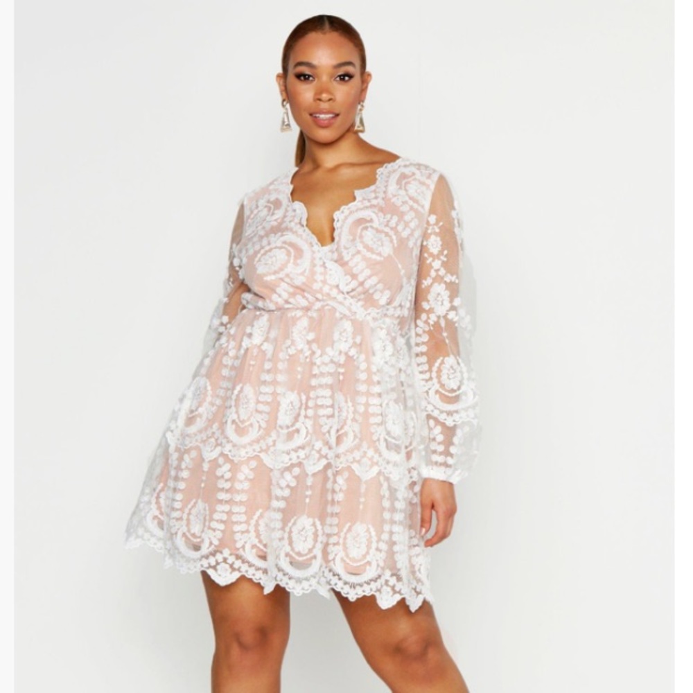Boohoo Plus Lace Plunge Skater Dress
